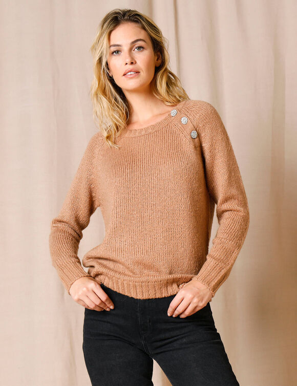 Pull épaule boutonnée bijoux (caramel) Pull épaule boutonnée bijoux (caramel)